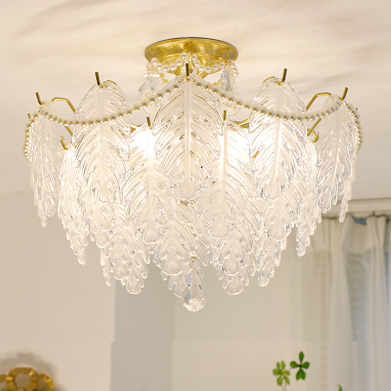 Lampada a soffitto a forma di piuma moderna gamma di ferro con paralume in vetro per lo studio