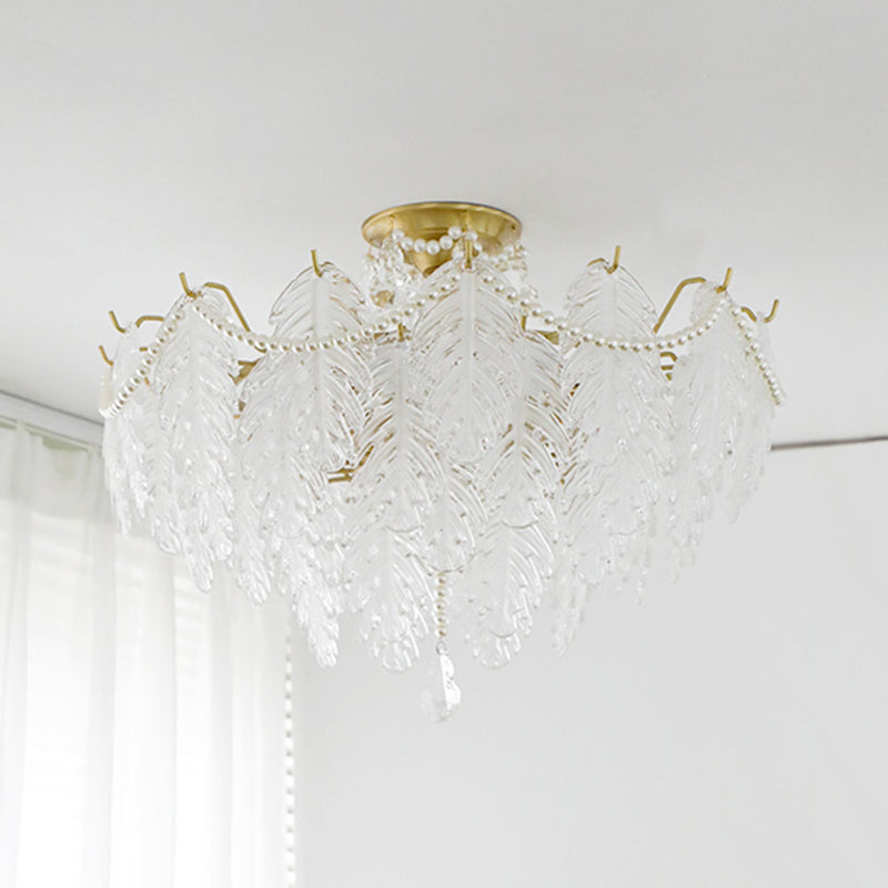 Lampada a soffitto a forma di piuma moderna gamma di ferro con paralume in vetro per lo studio