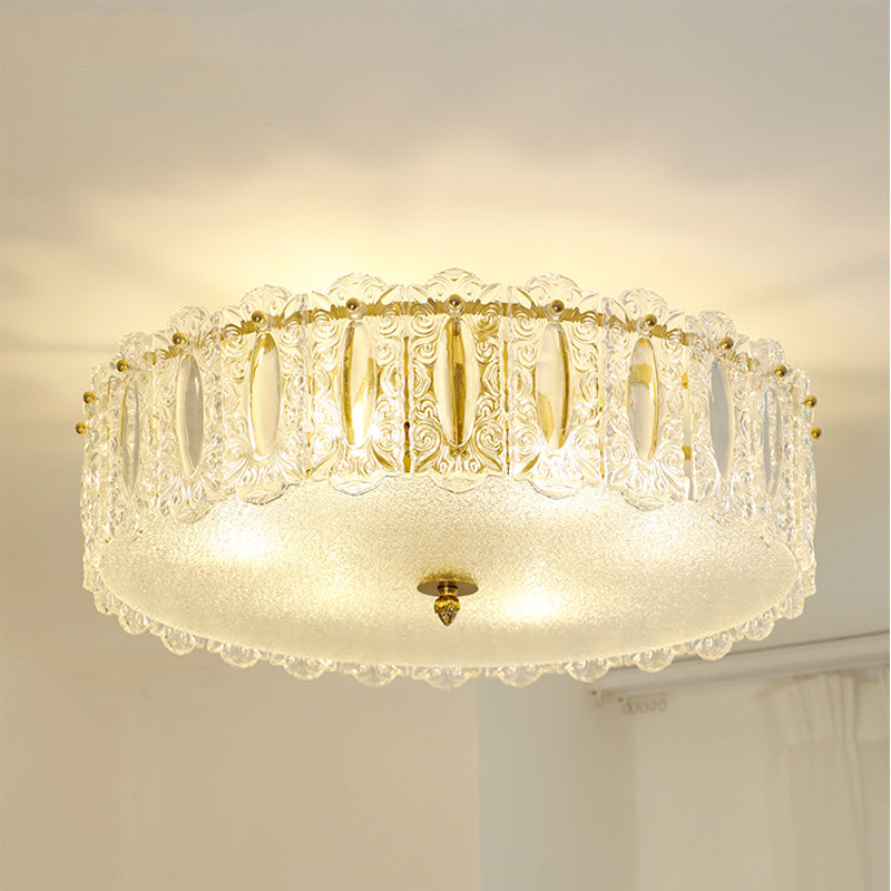 Lampe de plafond de forme ronde Mount à chasse d'eau en fer moderne avec abat-jour en verre pour le salon