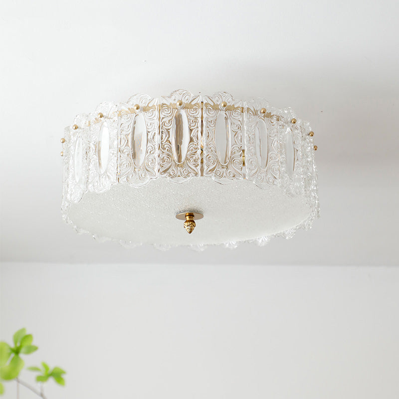 Lampe de plafond de forme ronde Mount à chasse d'eau en fer moderne avec abat-jour en verre pour le salon