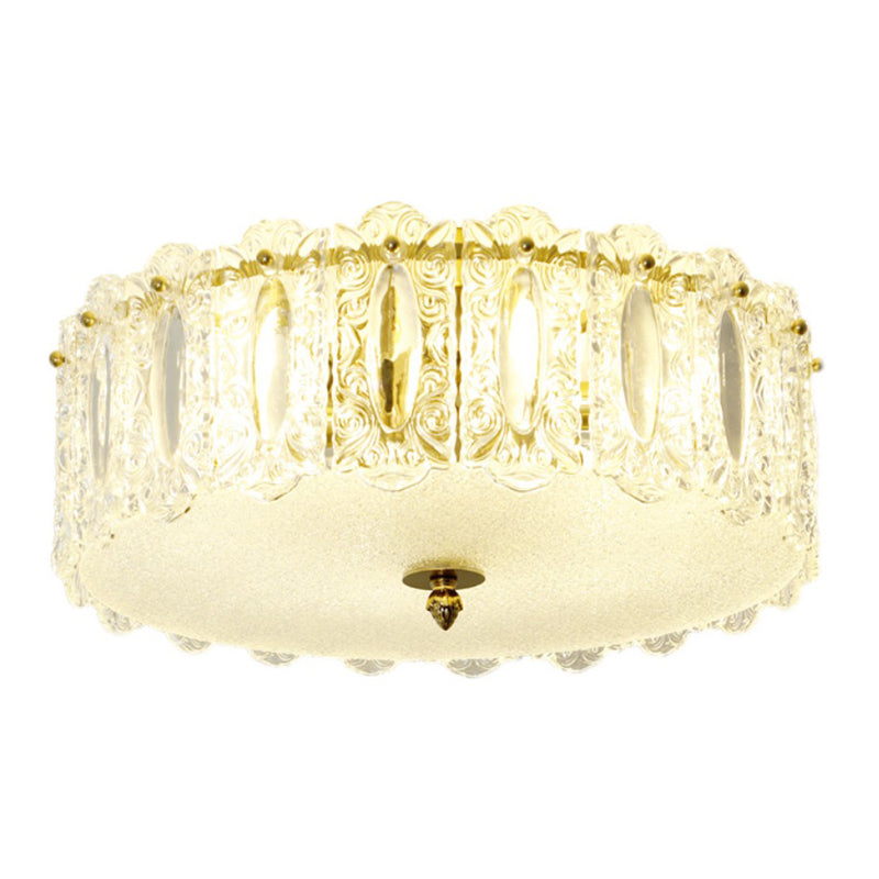 Lampe de plafond de forme ronde Mount à chasse d'eau en fer moderne avec abat-jour en verre pour le salon