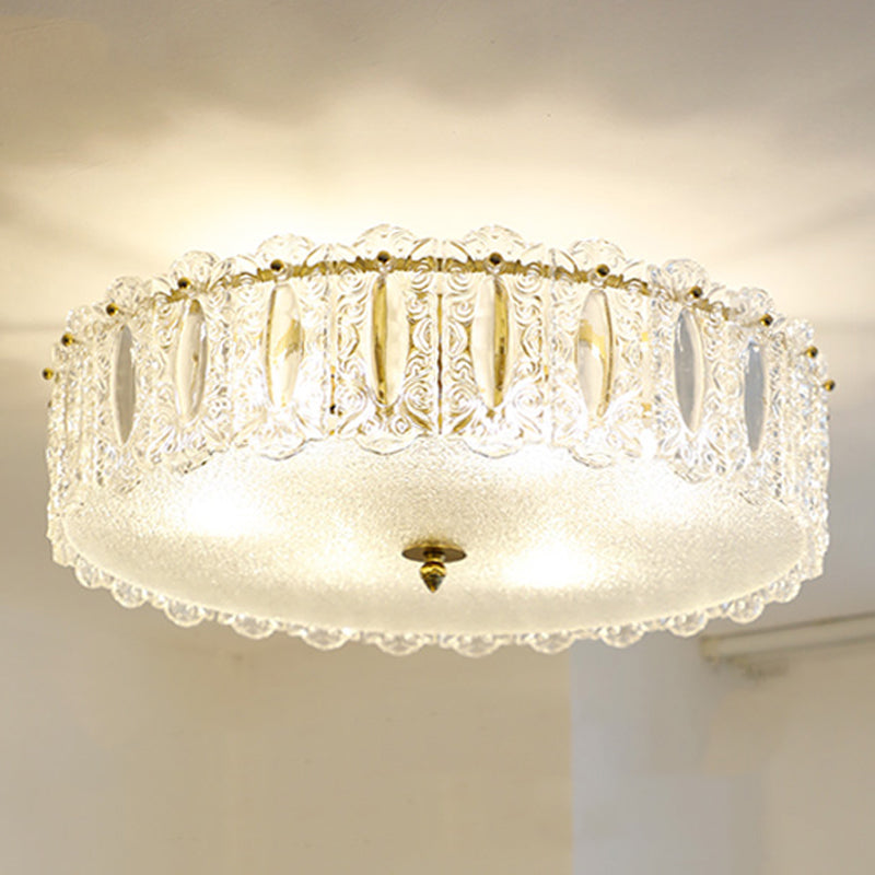 Lampe de plafond de forme ronde Mount à chasse d'eau en fer moderne avec abat-jour en verre pour le salon