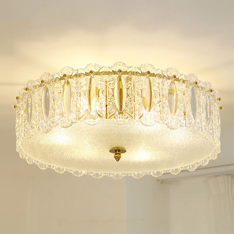 Lampe de plafond de forme ronde Mount à chasse d'eau en fer moderne avec abat-jour en verre pour le salon