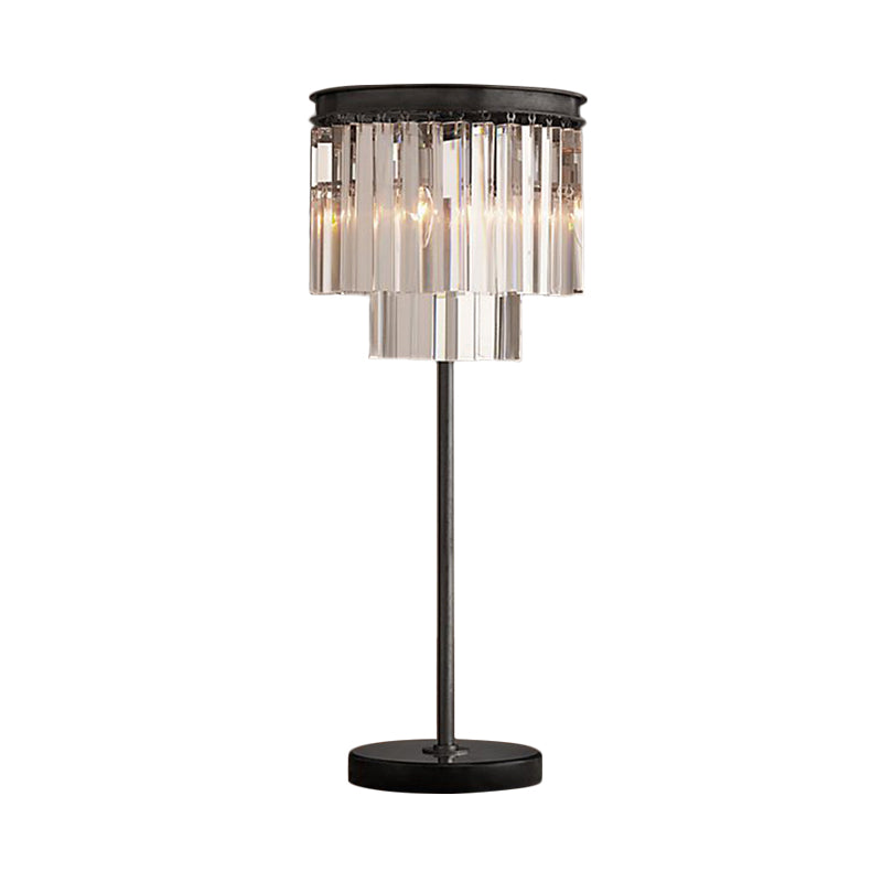Simplicity Cylinder Shape Table Lamp Hand-Cut Crystal 3 Bulbs Reading Book Light in Black