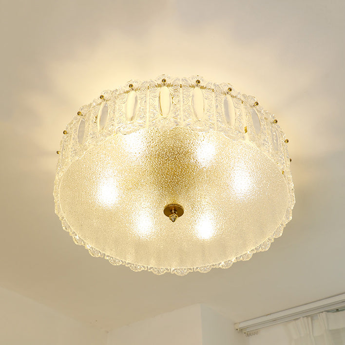 Lampe de plafond de forme ronde Mount à chasse d'eau en fer moderne avec abat-jour en verre pour le salon