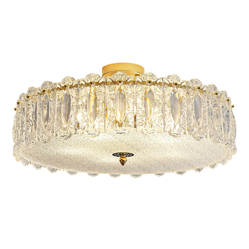 Lampe de plafond de forme ronde Mount à chasse d'eau en fer moderne avec abat-jour en verre pour chambre à coucher