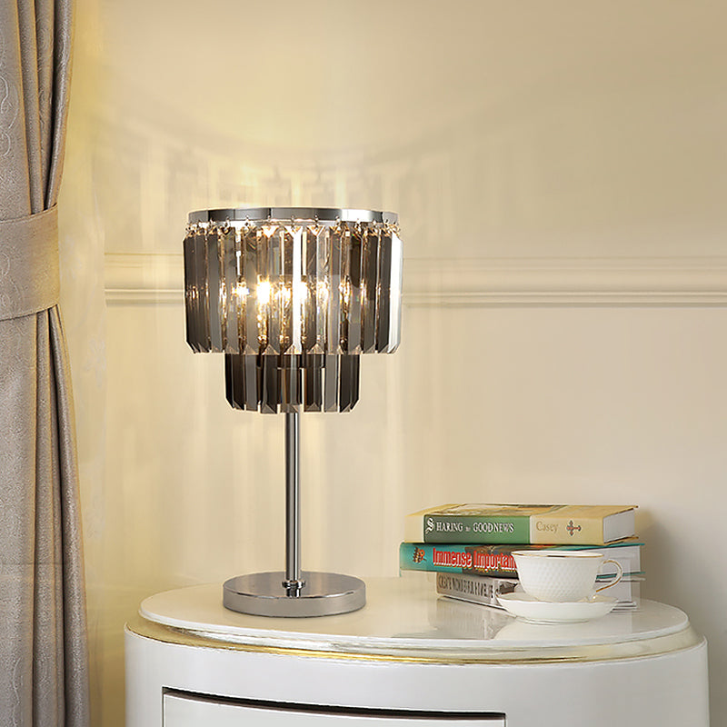 Zylindrischer Schreibtisch hellem Modernist Rauchgrau Kristall 2 Köpfe Esszimmertischlampe