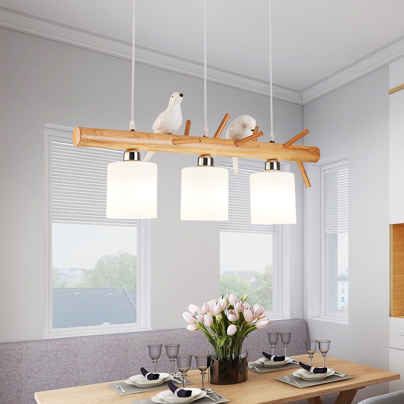 Luz de la isla colgante de cilindro de estilo moderno lámparas colgantes de vidrio blanco