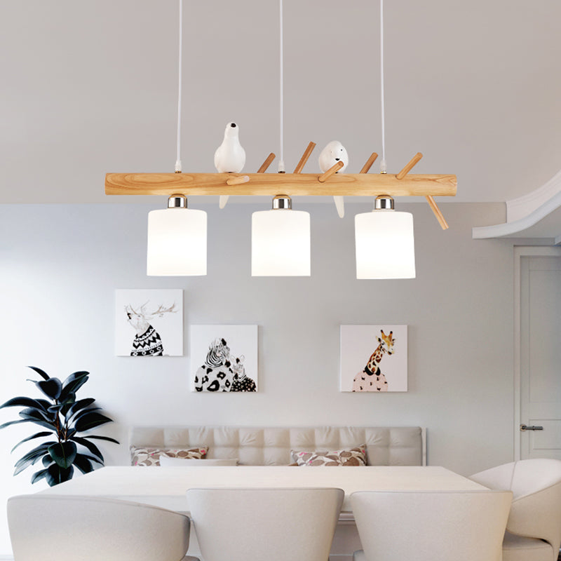 Luz de la isla colgante de cilindro de estilo moderno lámparas colgantes de vidrio blanco