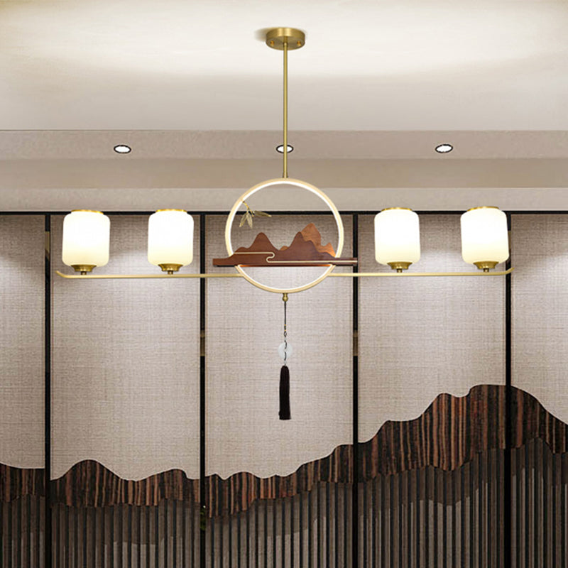 Simplicidad moderna Cilindro Luces de la isla de la isla Luces colgantes de vidrio blanco