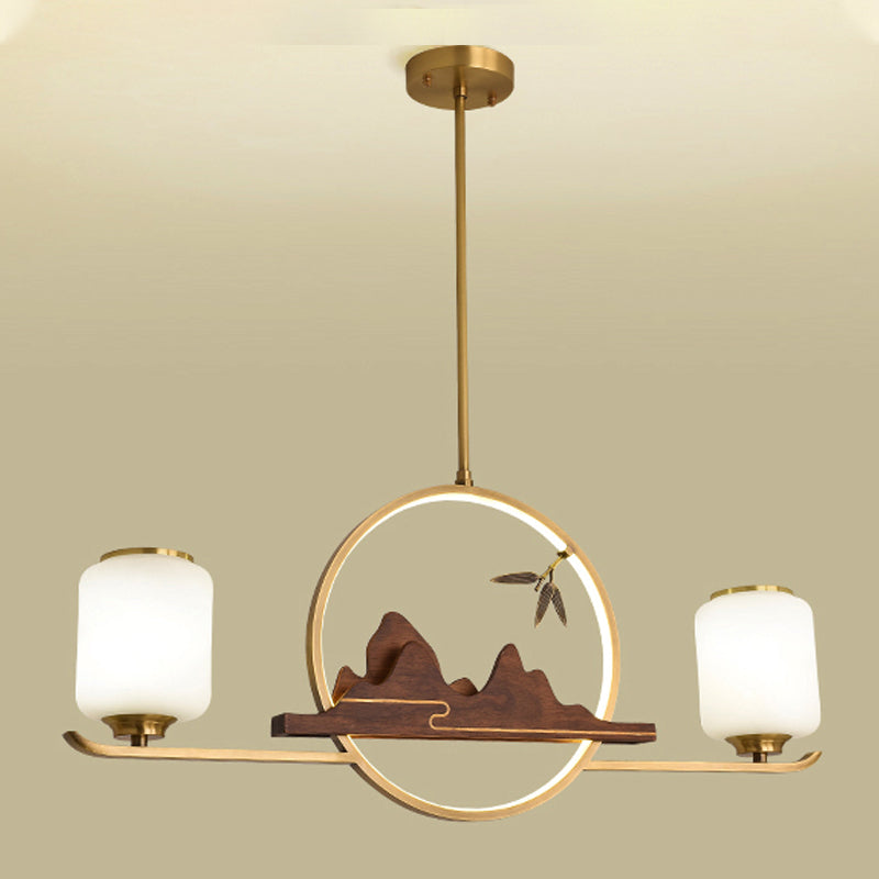 Simplicidad moderna Cilindro Luces de la isla de la isla Luces colgantes de vidrio blanco