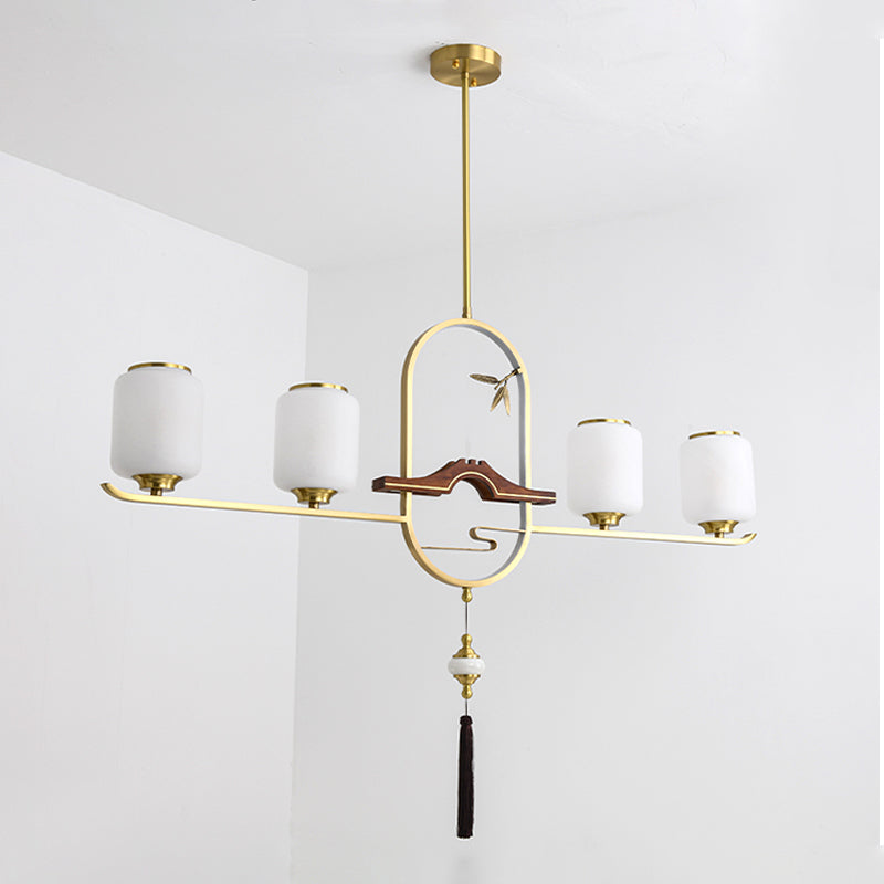 Simplicidad moderna Cilindro Luces de la isla de la isla Luces colgantes de vidrio blanco