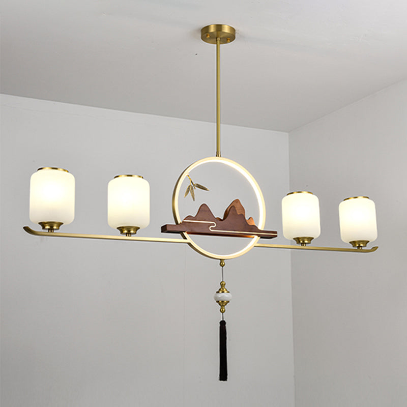 Simplicidad moderna Cilindro Luces de la isla de la isla Luces colgantes de vidrio blanco