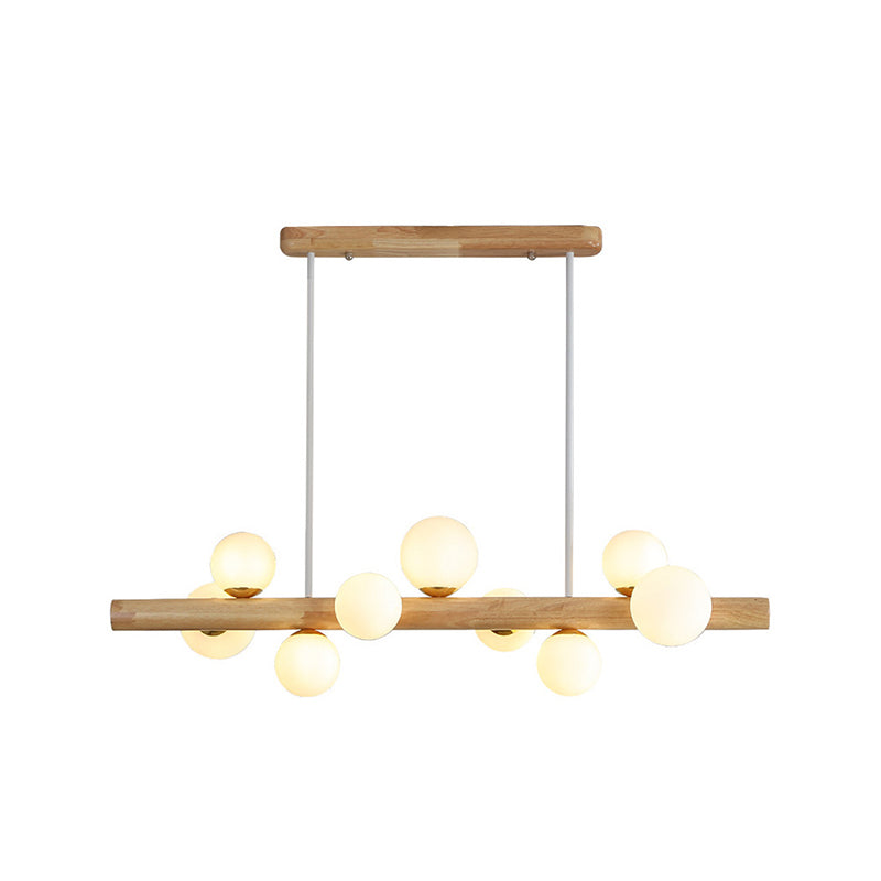 Luces colgantes de restaurantes de múltiples cabezas de madera moderna con sombra de vidrio de globo