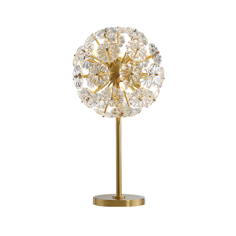 Lampada da scrivania in cristallo trasparente a forma floreale Lampada da lettura contemporanea in oro a 6 teste