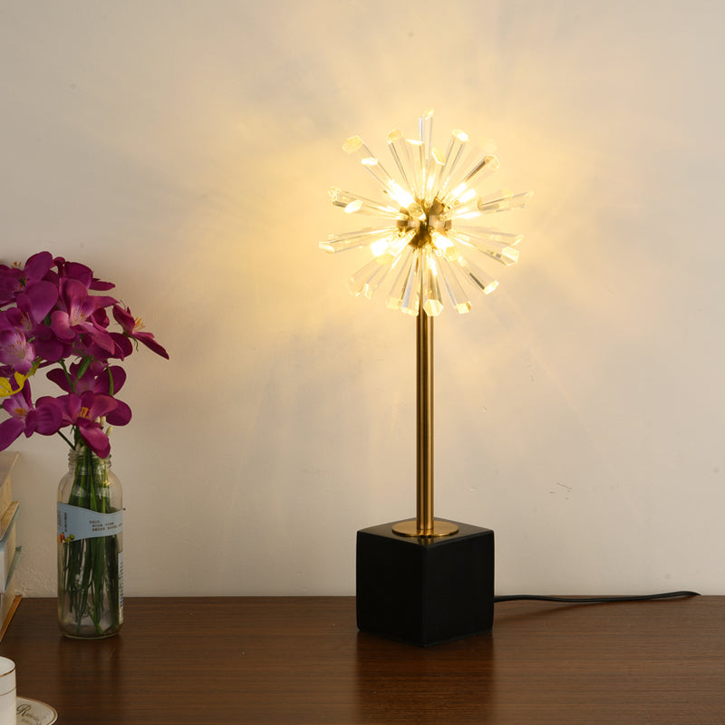 6 Heads Stamen Task Light Modern Faceted Crystal Nightstand Lamp in Gold with Marble Base