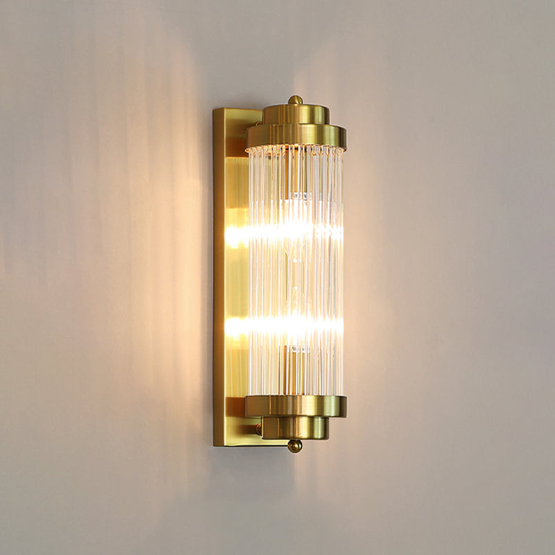 Half Cylinder Shade 2 Lights Wall Sconce Modern Style Crystal Wall Mount Light Fixture