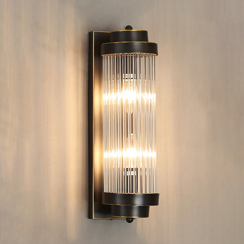 Half Cylinder Shade 2 Lights Wall Sconce Modern Style Crystal Wall Mount Light Fixture