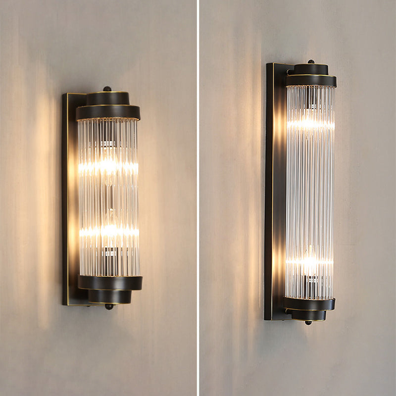 Half Cylinder Shade 2 Lights Wall Sconce Modern Style Crystal Wall Mount Light Fixture