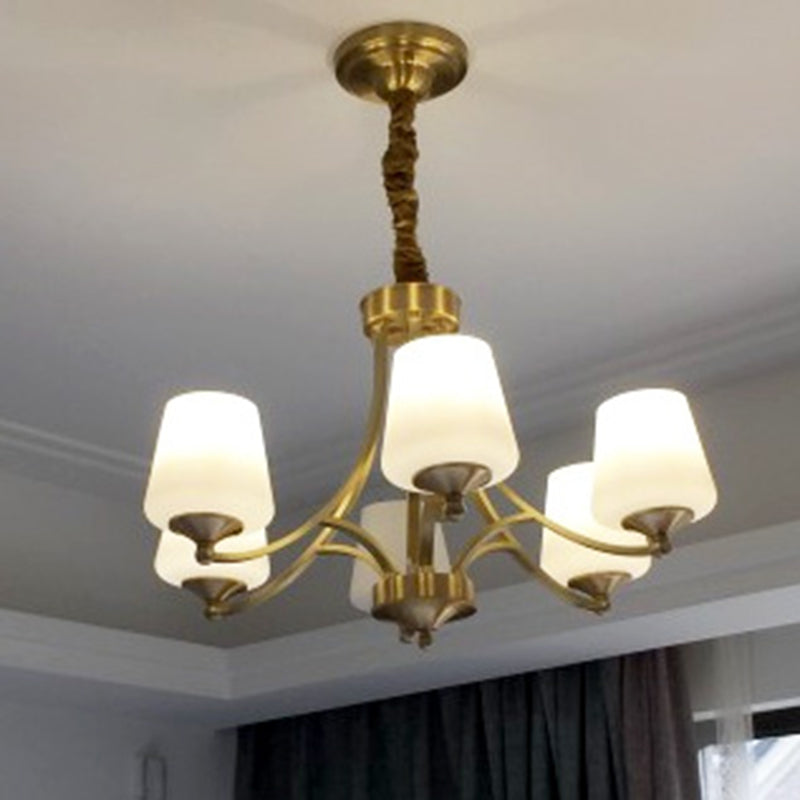 Gold Chandelier Light American Style Metal Glass Pendant Light for Living Room