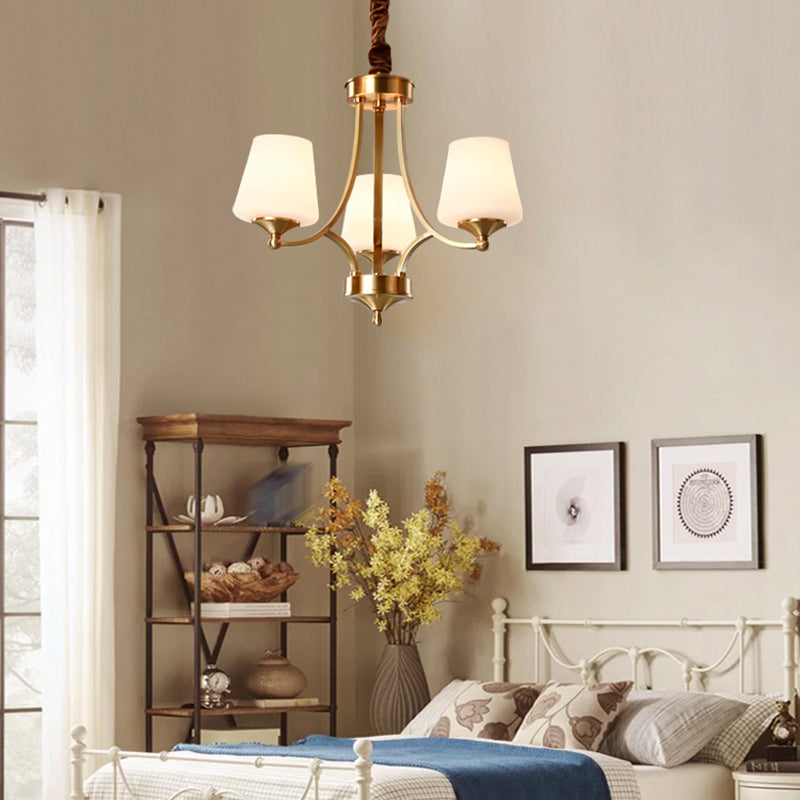 Gold Chandelier Light American Style Metal Glass Pendant Light for Living Room