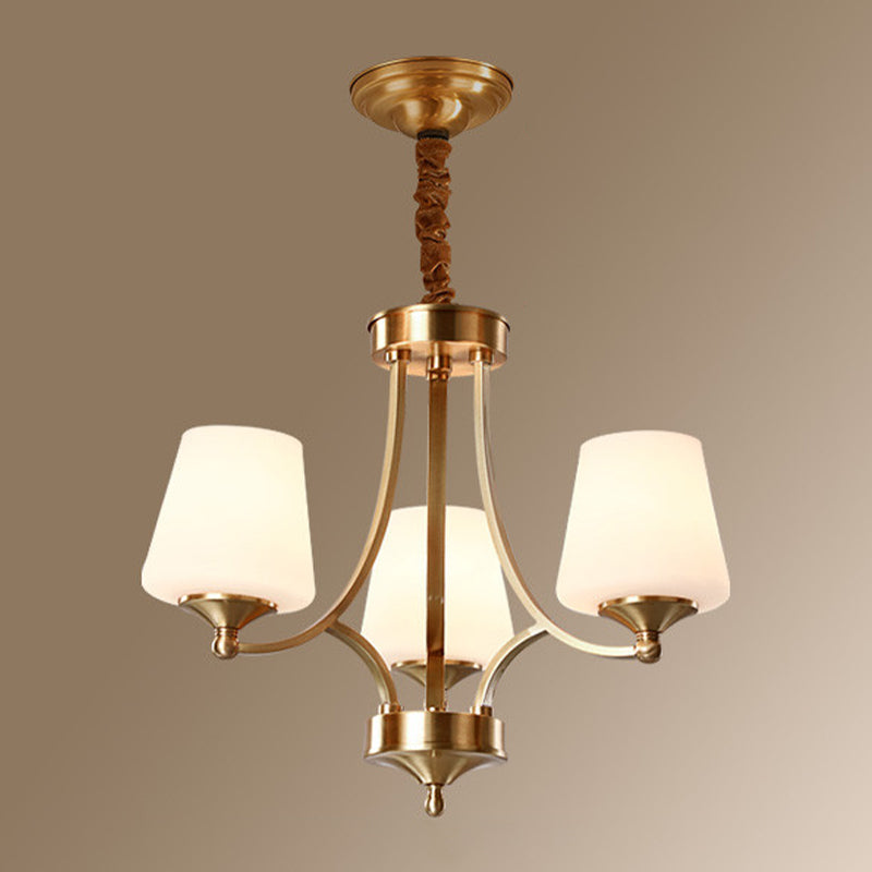 Gold Chandelier Light American Style Metal Glass Pendant Light for Living Room