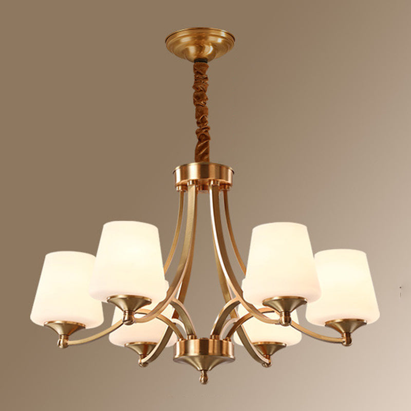 Gold Chandelier Light American Style Metal Glass Pendant Light for Living Room
