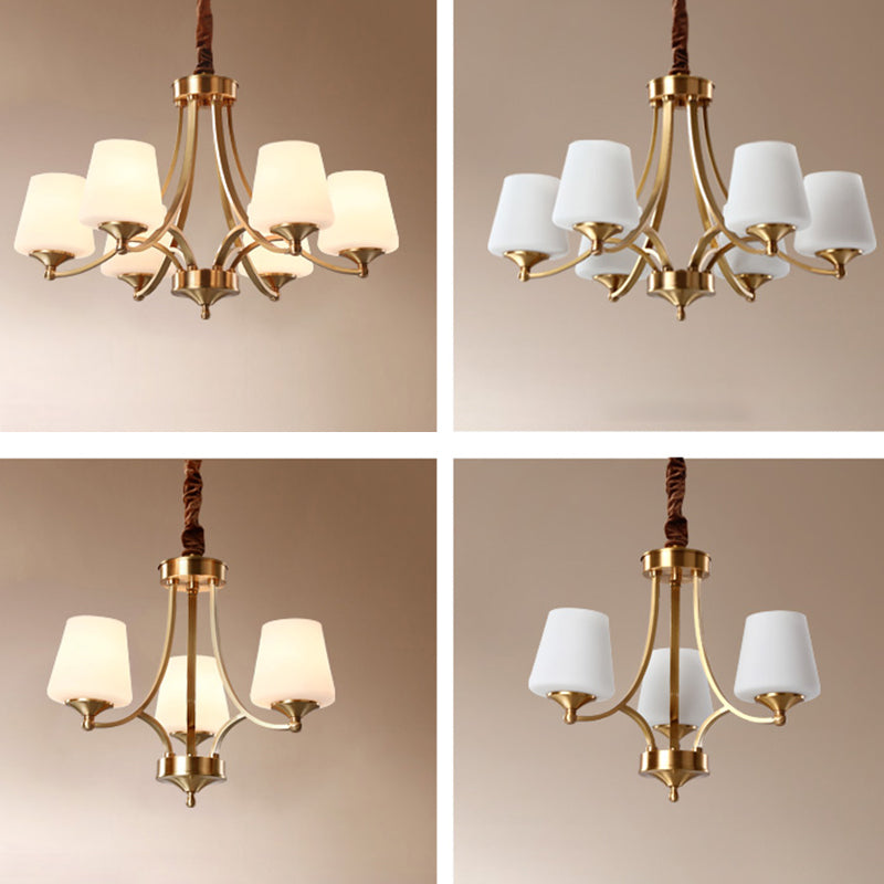 Gold Chandelier Light American Style Metal Glass Pendant Light for Living Room