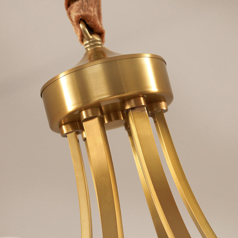 Gold Chandelier Light American Style Metal Glass Pendant Light for Living Room