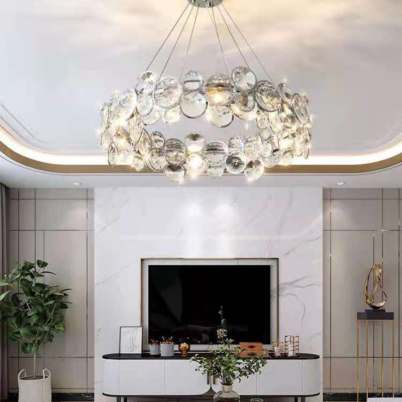 Modern Style Hanging Lights Round Crystal LED Chandelier for Living Room
