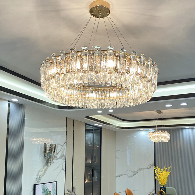 Round Shade Chandelier Lighting Modern Style Crystal Pendant Light for Dining Room
