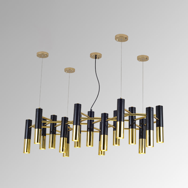 Modern Style Chandelier Light Tubes Shape Metal Pendant Lighting in Black and Gold