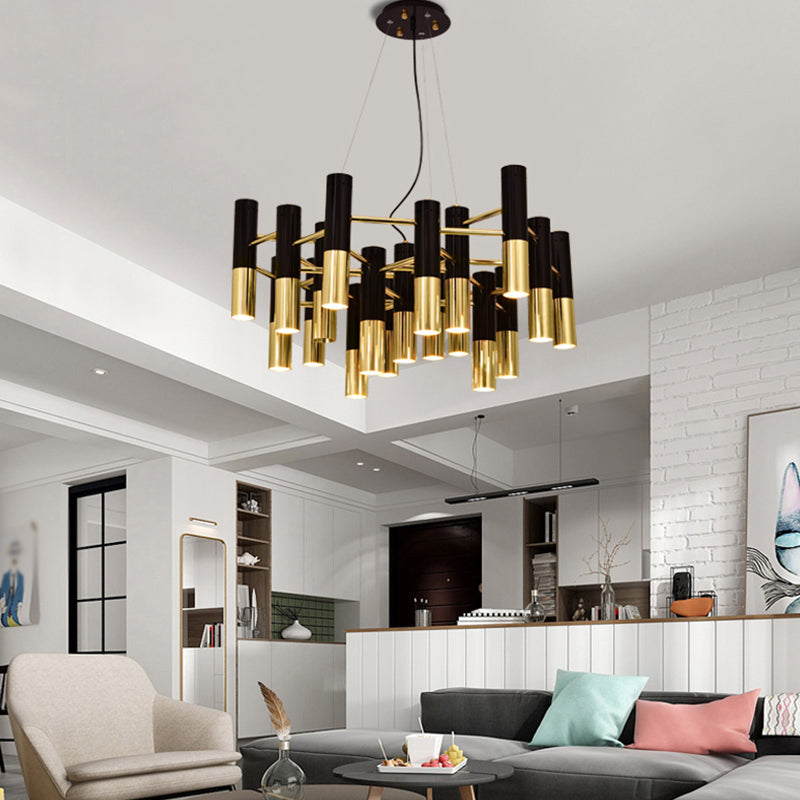 Modern Style Chandelier Light Tubes Shape Metal Pendant Lighting in Black and Gold