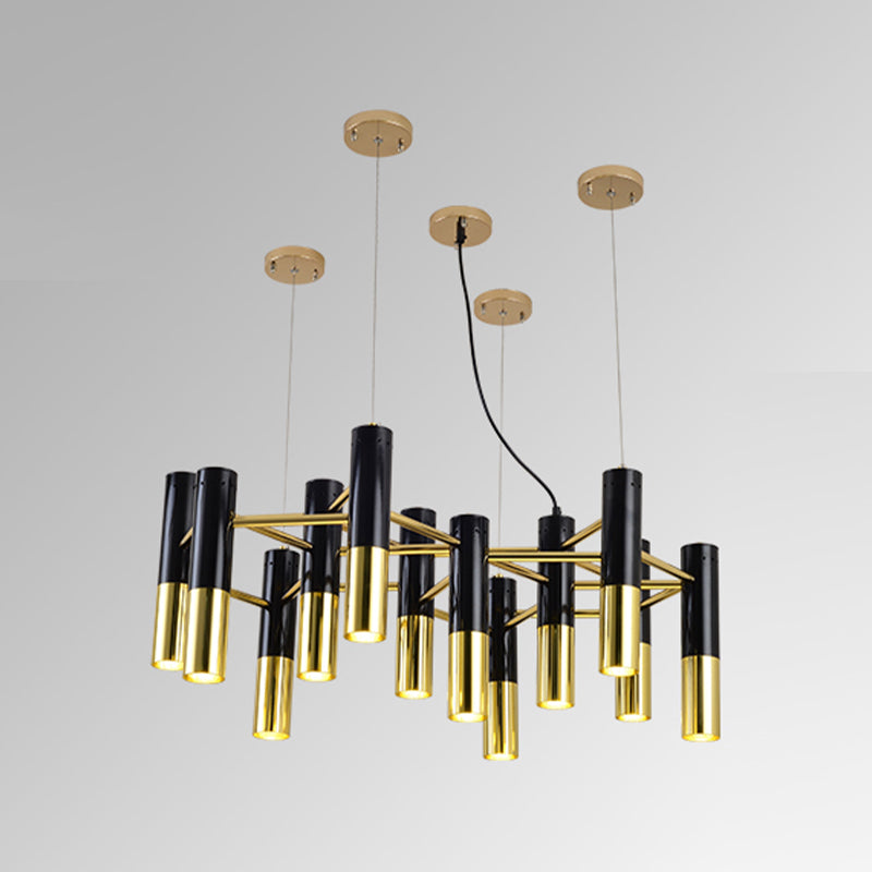 Modern Style Chandelier Light Tubes Shape Metal Pendant Lighting in Black and Gold