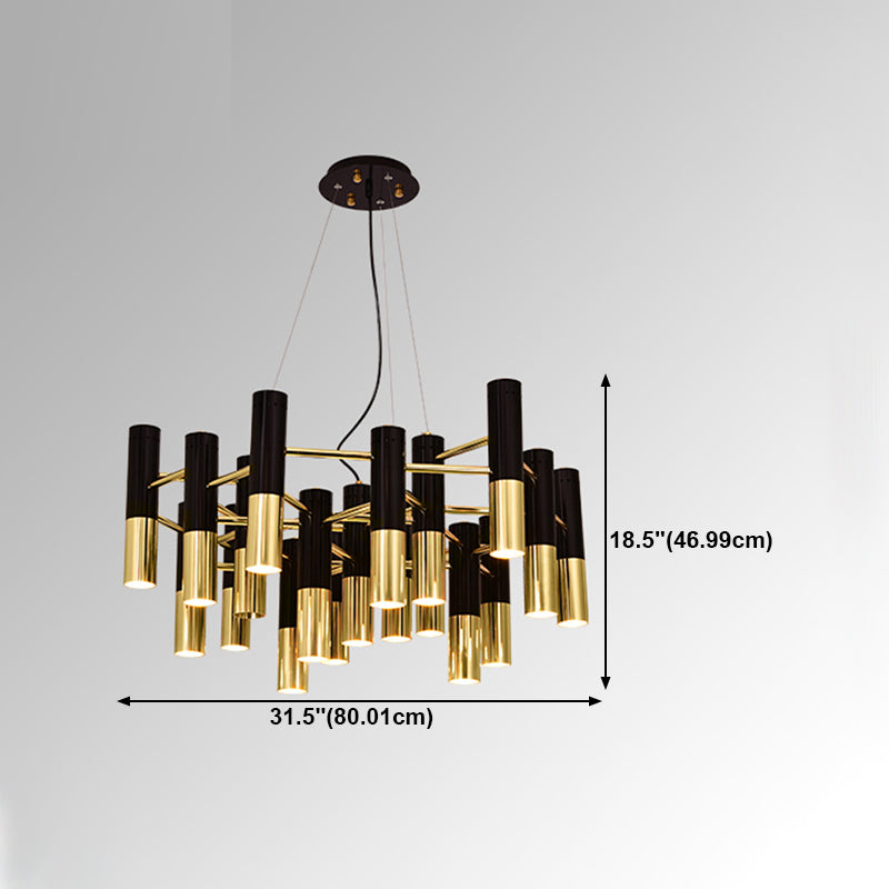 Modern Style Chandelier Light Tubes Shape Metal Pendant Lighting in Black and Gold