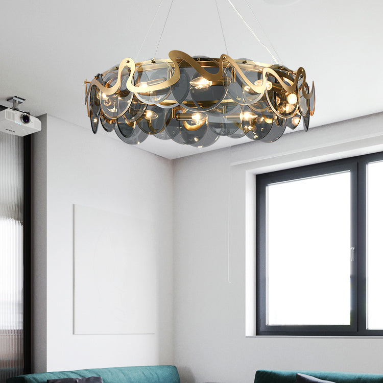 Minimal Style Chandelier Light Fixture Round Shape Glass Hanging Light