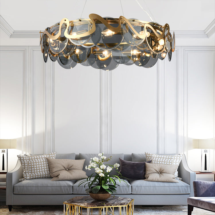 Minimal Style Chandelier Light Fixture Round Shape Glass Hanging Light