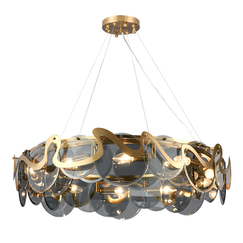 Minimal Style Chandelier Light Fixture Round Shape Glass Hanging Light