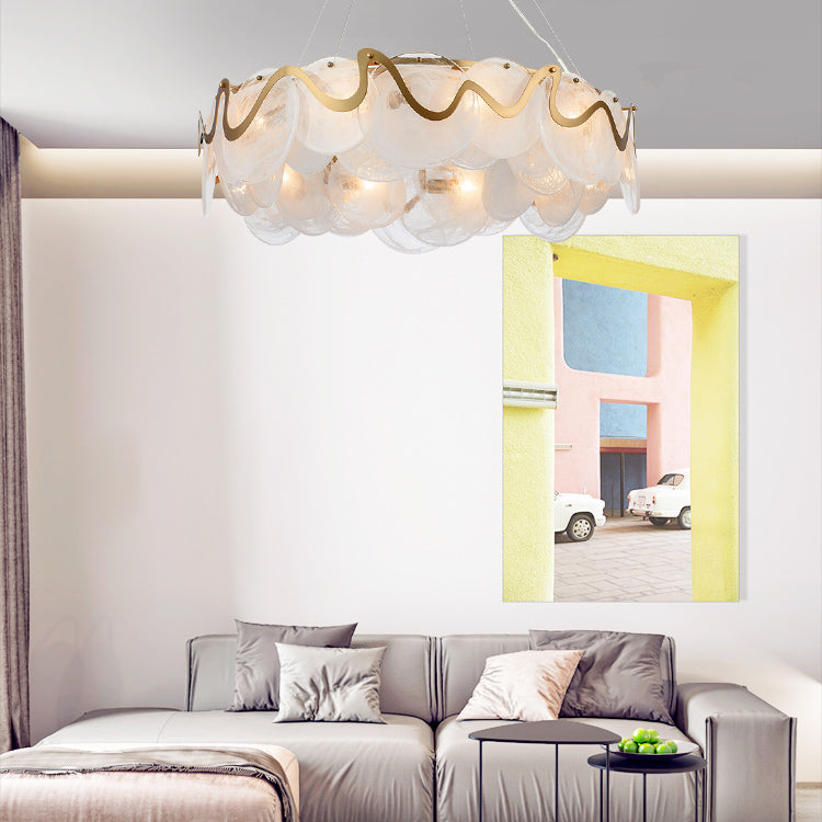 Minimal Style Chandelier Light Fixture Round Shape Glass Hanging Light