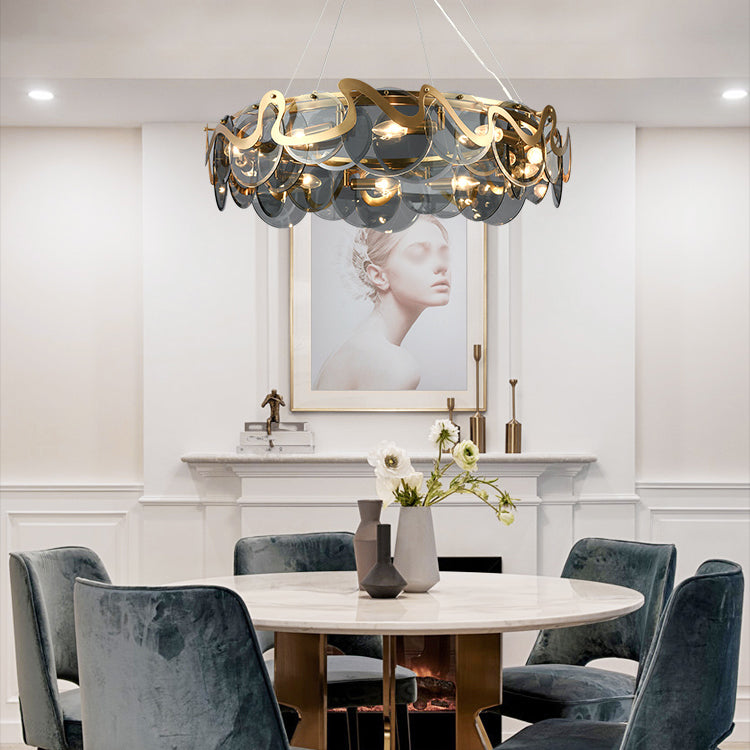 Minimal Style Chandelier Light Fixture Round Shape Glass Hanging Light