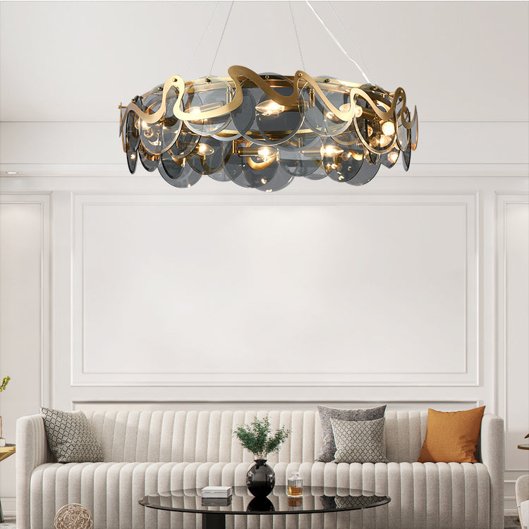 Minimal Style Chandelier Light Fixture Round Shape Glass Hanging Light