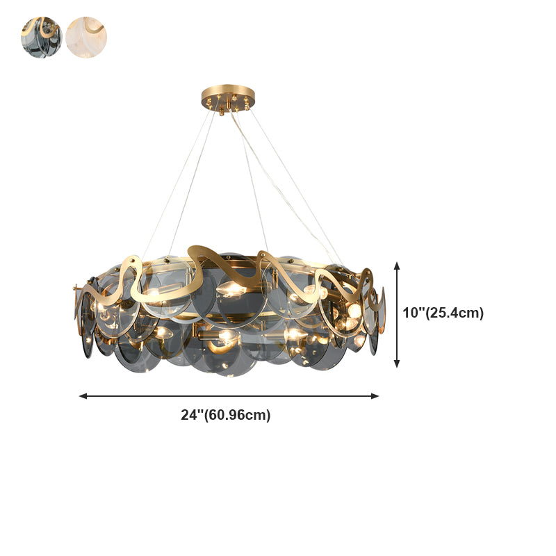 Minimal Style Chandelier Light Fixture Round Shape Glass Hanging Light