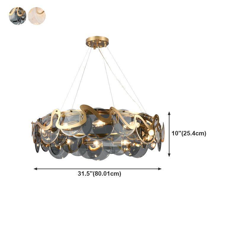 Minimal Style Chandelier Light Fixture Round Shape Glass Hanging Light