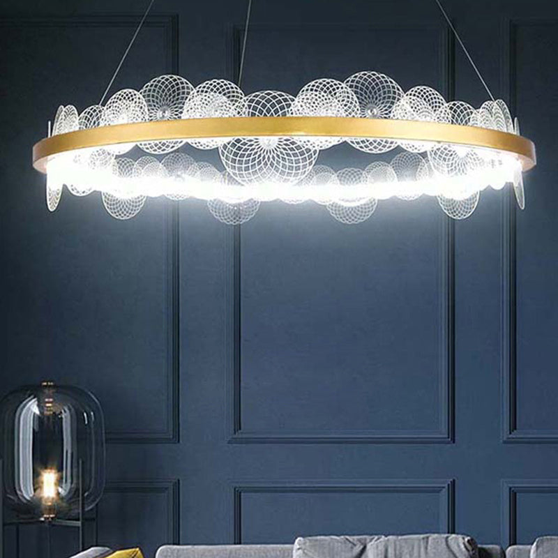 1-Light Suspension Light Modern Style Ring Shape Metal Acrylic Chandelier Light Fixtures