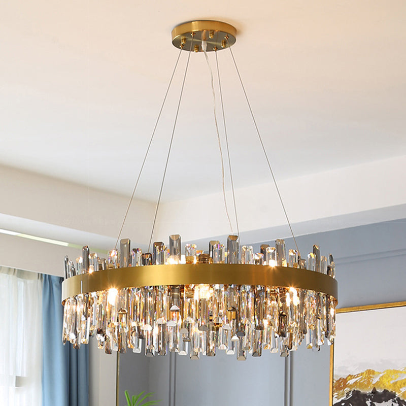 Round Shape Hanging Lights Crystal Modern Chandelier in Gold for Living Room