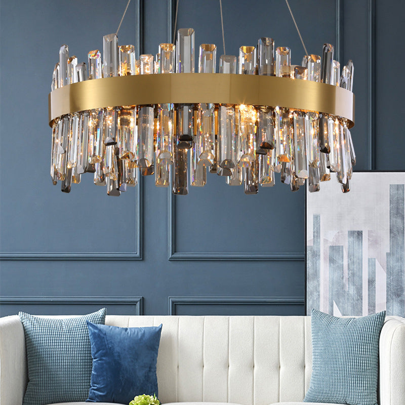 Round Shape Hanging Lights Crystal Modern Chandelier in Gold for Living Room