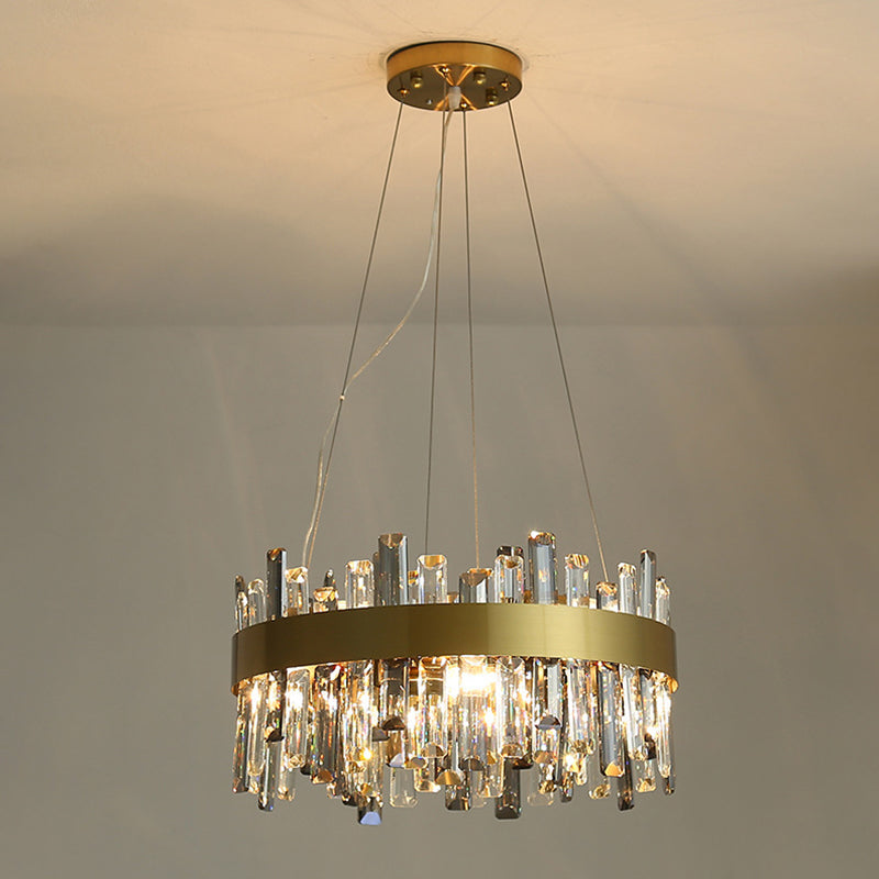 Round Shape Hanging Lights Crystal Modern Chandelier in Gold for Living Room