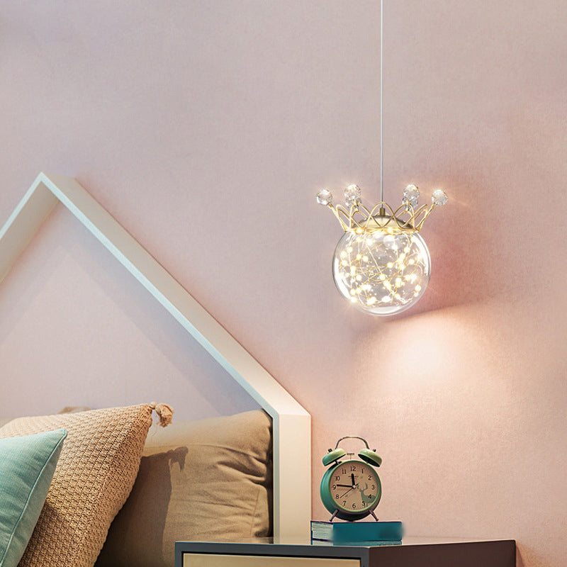 1 Light Spherical Hanging Pendant Modern Style Glass Hanging Lighting for Bedside