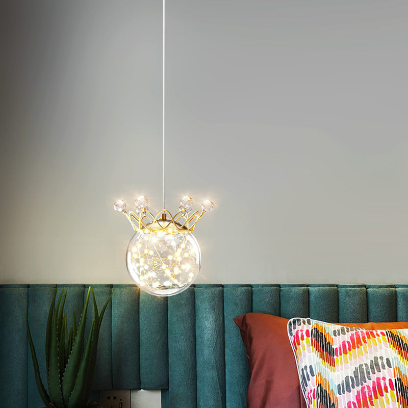 1 Light Spherical Hanging Pendant Modern Style Glass Hanging Lighting for Bedside