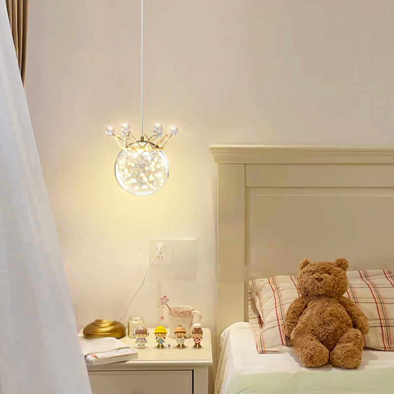 1 Light Spherical Hanging Pendant Modern Style Glass Hanging Lighting for Bedside